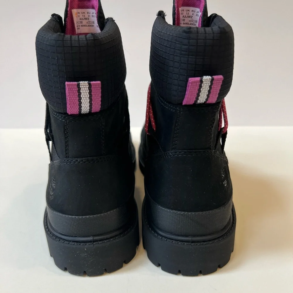 NWOT Timberland Black Leather Boots with Pink and Black Lace Options Included - Picture 9 of 15